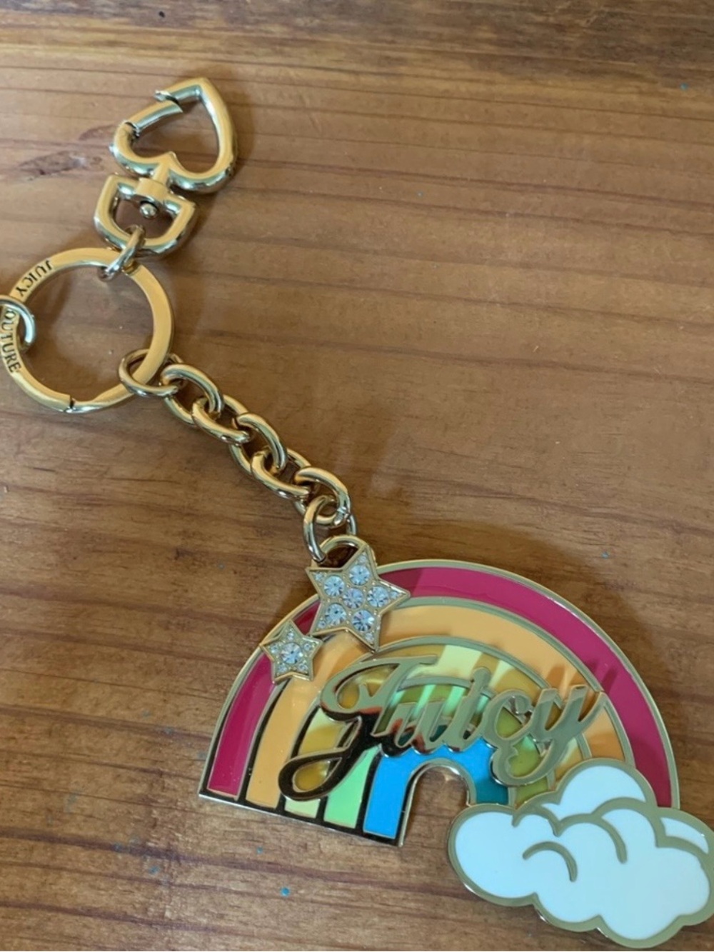 Juicy Couture Gold Pink Orange Yellow Blue Rainbow Keychain
